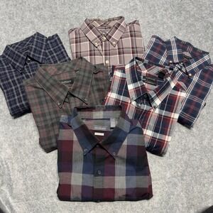 Lot of 6 Van Heusen Classic Fit Plaid Button Down Shirts Large L Long Sleeve